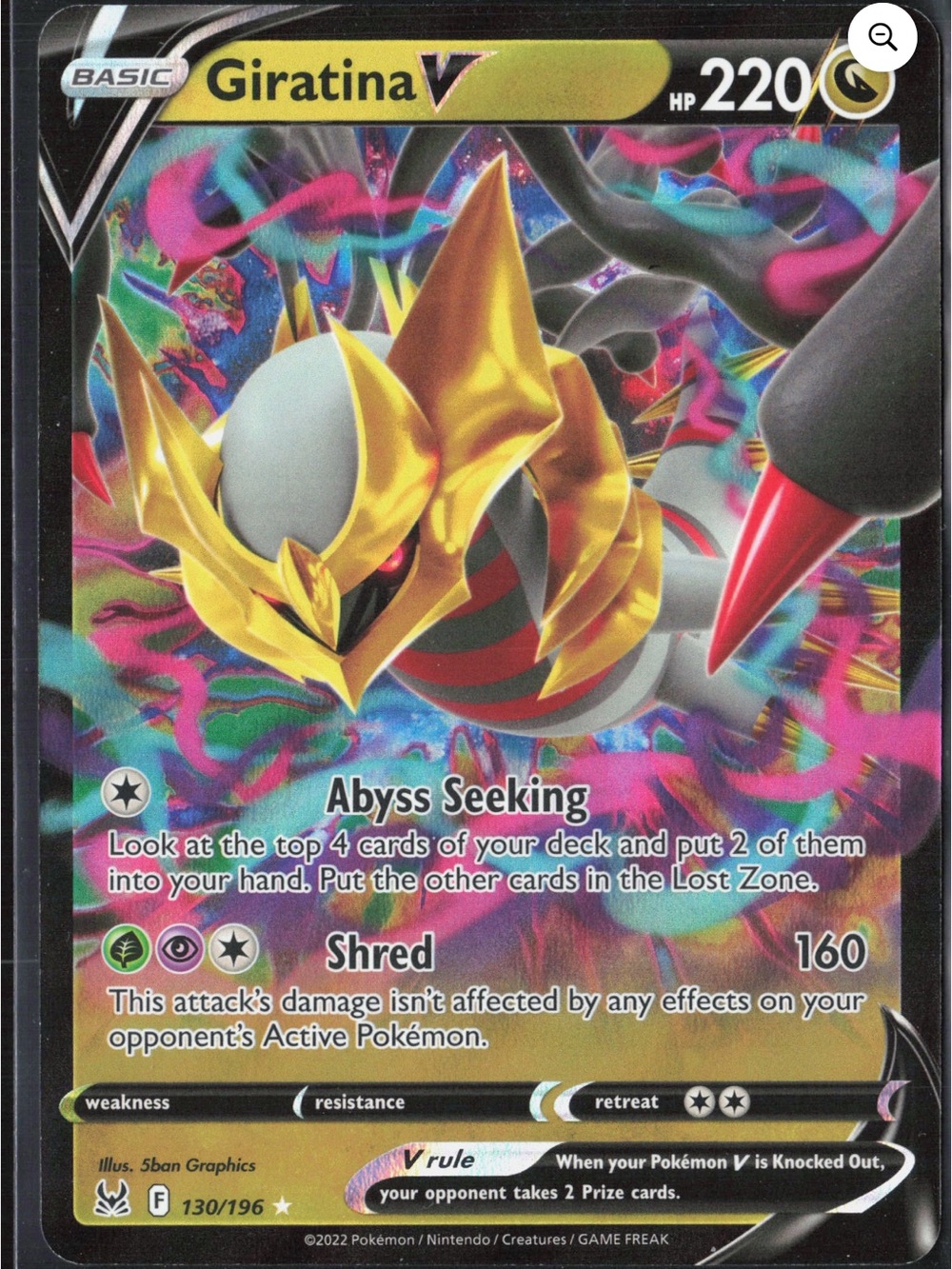 Pokemon Giratina V Black Gold Pink Multi-Color Holo Card